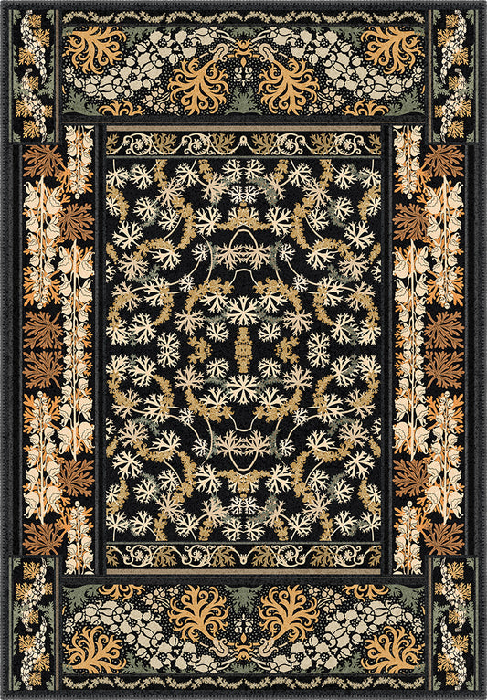 Black floral eclectic rug.