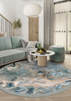 Blue round rug for living room.
