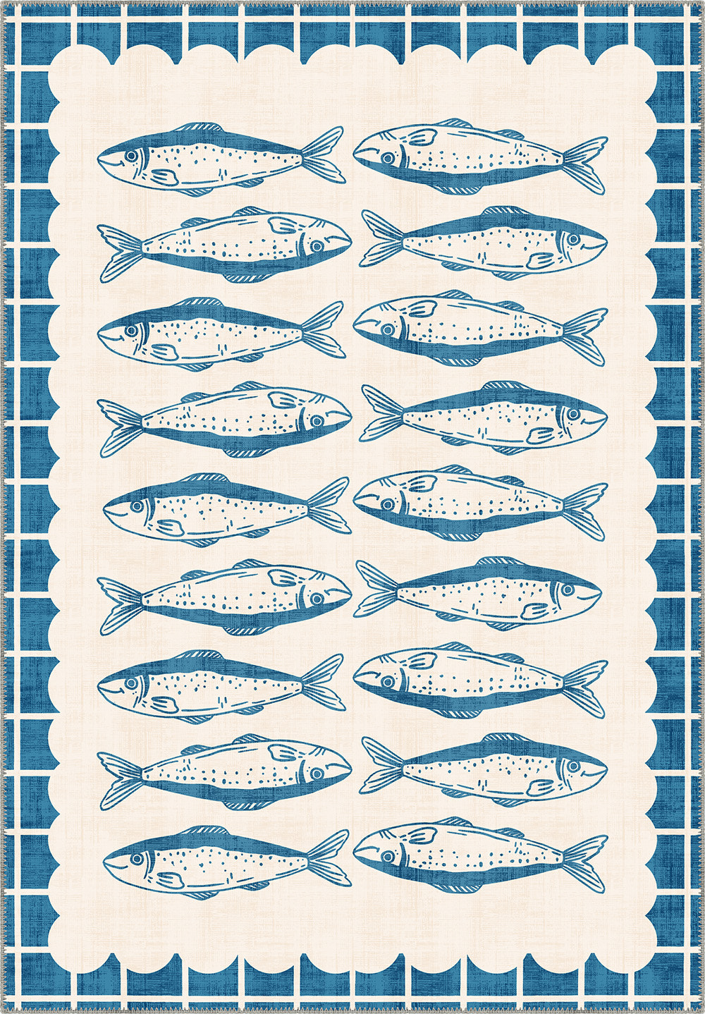 Blue fish rug.