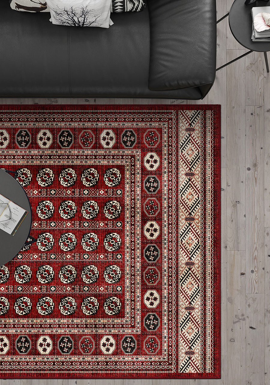 Traditional Bokhara rug for living room.