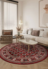 Round bokhara rug for living room.