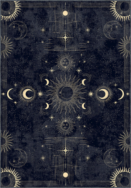 Navy celestial rug for living room.