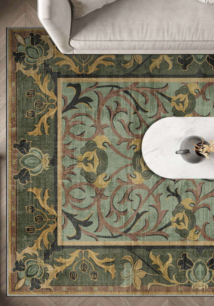 Arabella Sage Green Victorian Rug