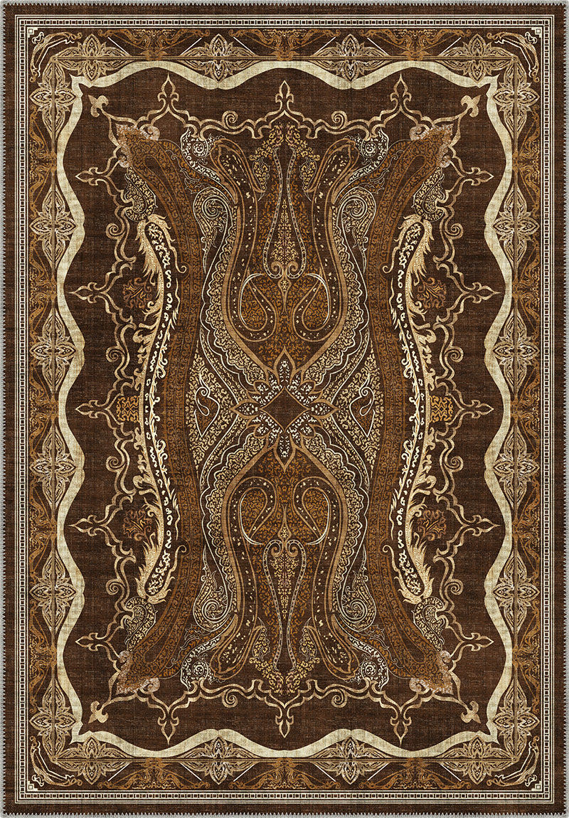 Brown Persian style Isfahan rug for living room.