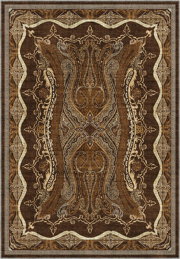 Brown Persian style Isfahan rug for living room.