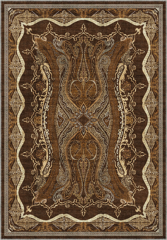 Brown Persian style Isfahan rug for living room.