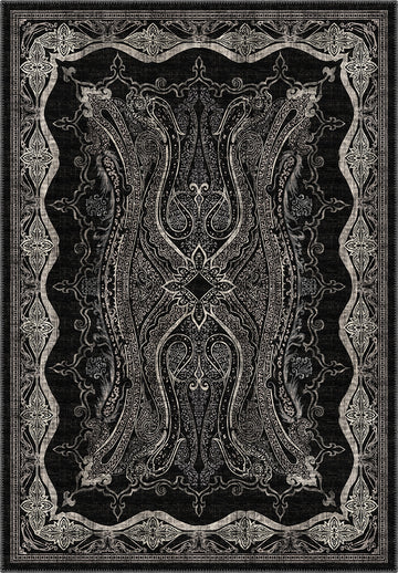 Black Persian Style Isfahan rug for living room.