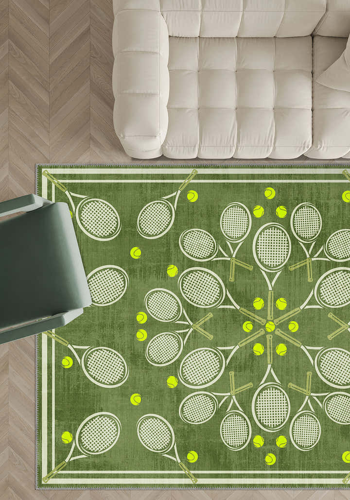 Racquet Club Green Tennis Medallion Rug