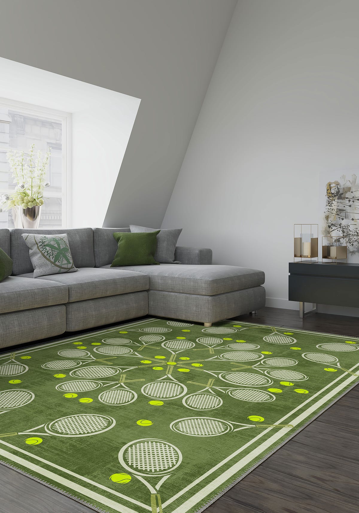 Racquet Club Green Tennis Medallion Rug