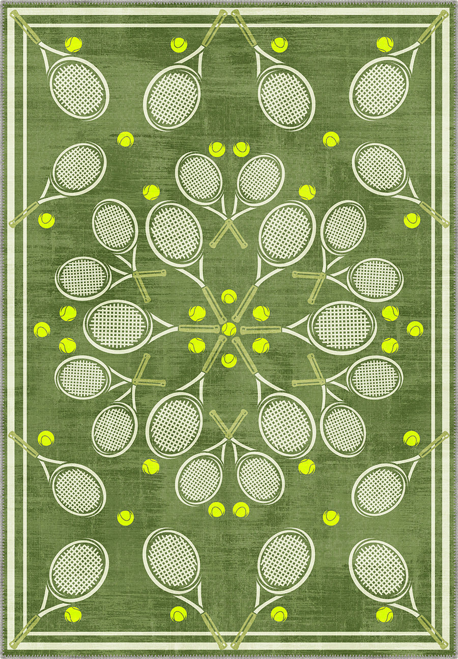 Racquet Club Green Tennis Medallion Rug