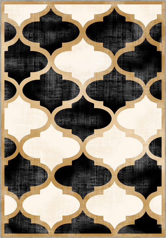 Zoe Gold Bordered Black and White Rug