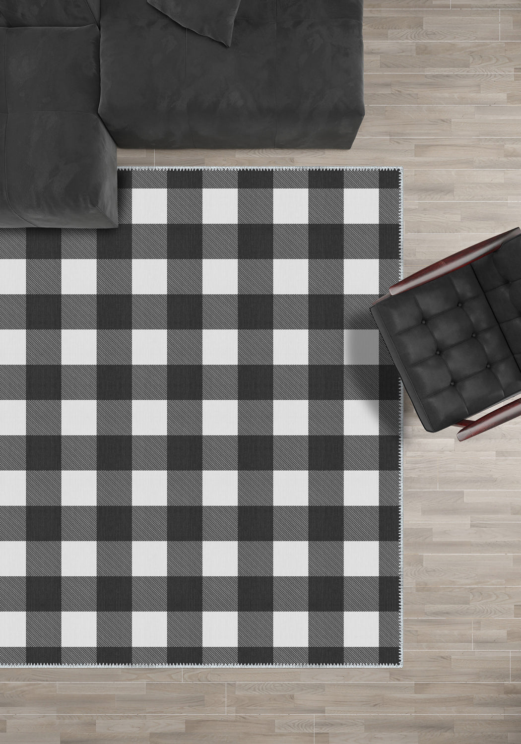 Jove Checkered Black and White Rug