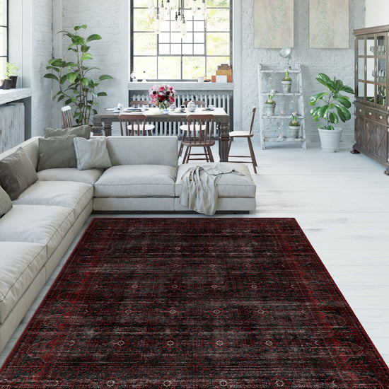 Anya Black Red Distressed Rug | Rugette