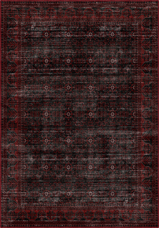 Anya Black Red Distressed Rug