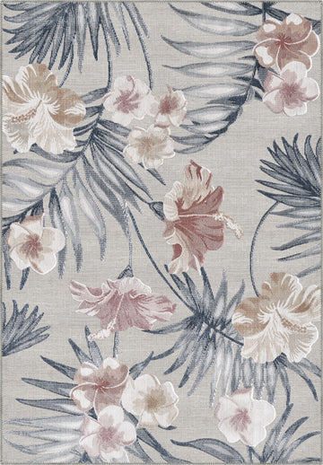 Mira Grey Washable Floral Rug