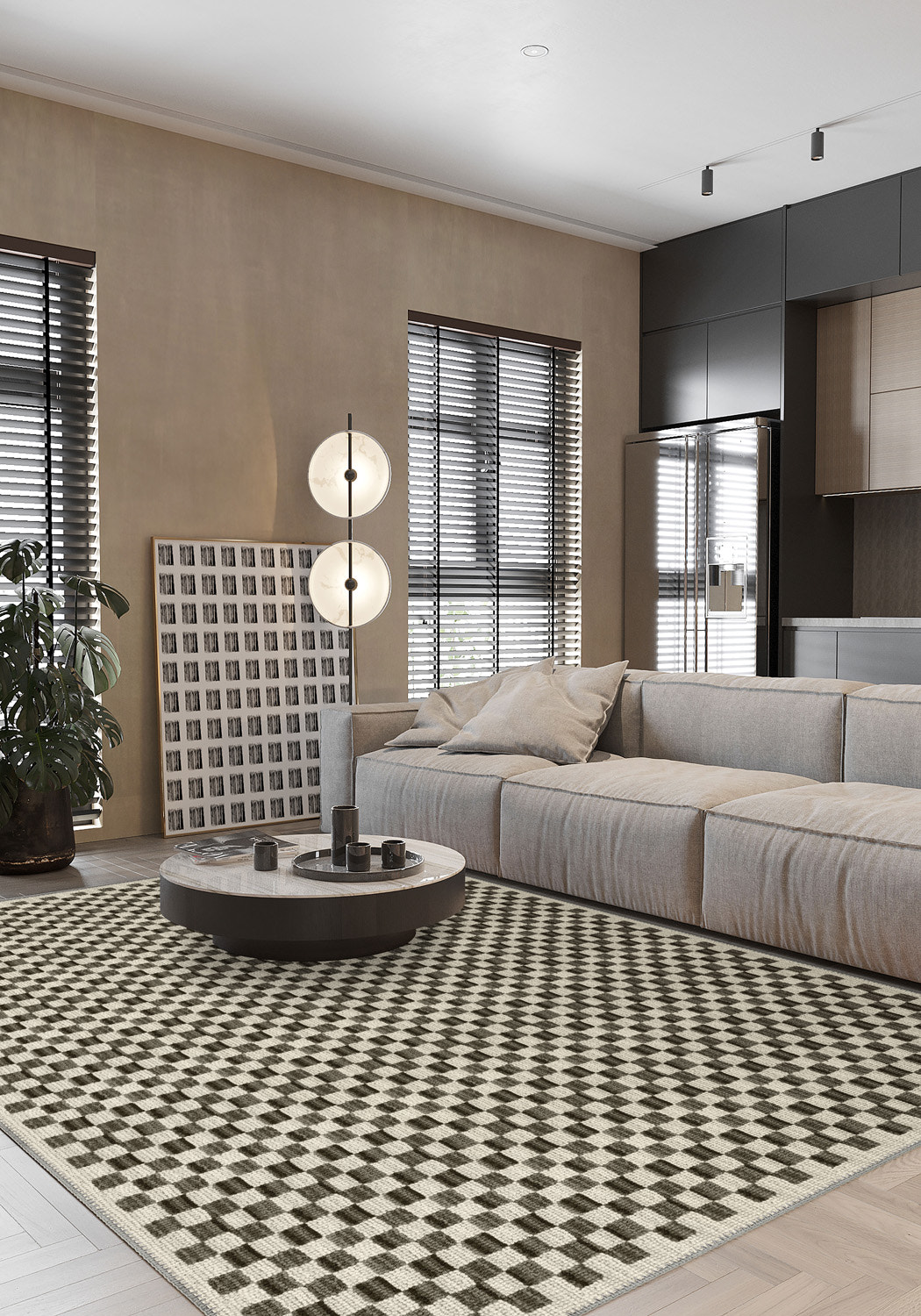 Ophelia Beige Brown Checkered Rug
