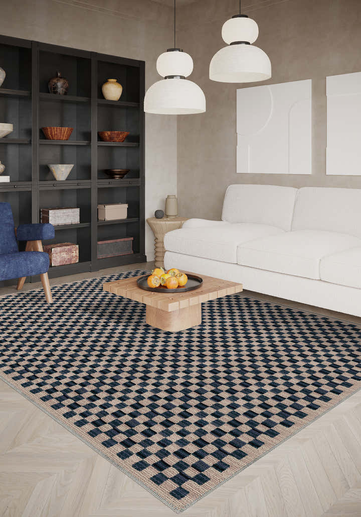 Ophelia Blue Checkered Rug
