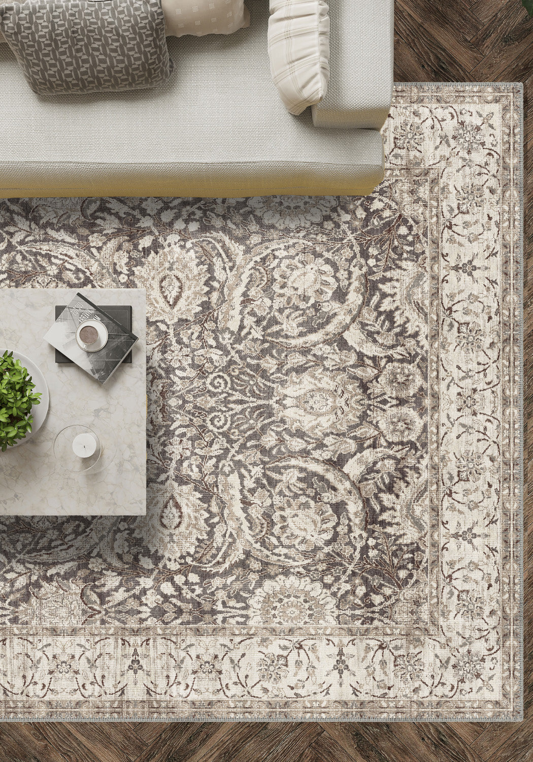 Leonie Washable Brown Vintage Rug