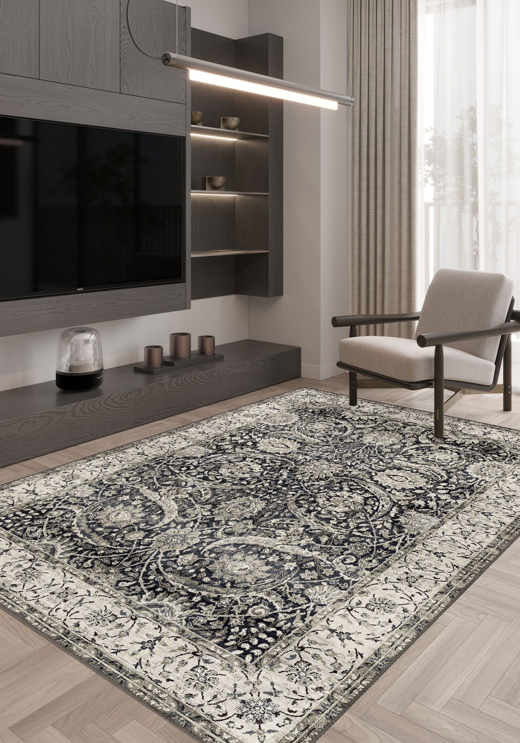 Leonie Black Persian Rug | Rugette