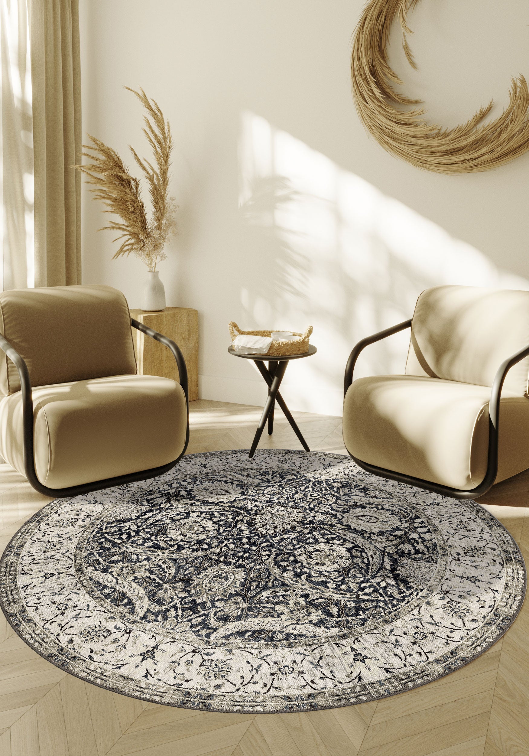 Leonie Black Persian Rug | Rugette