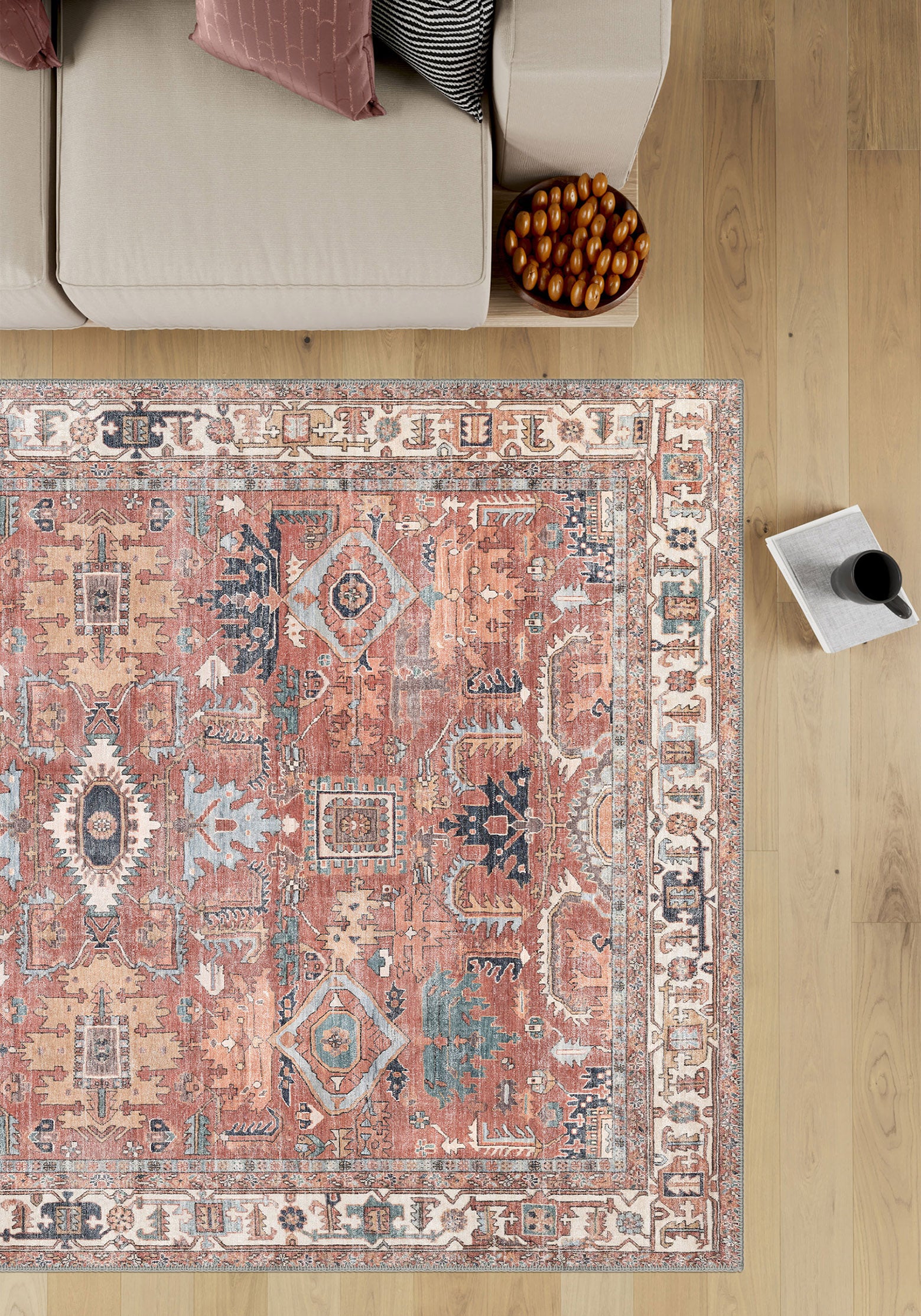 Fynlor Orange Washable Turkish Rug | Rugette