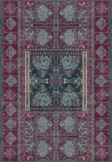 Andrew Burgundy Purple Vintage Washable Rug