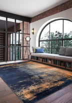 Gabriella Blue Orange Abstract Washable Rug