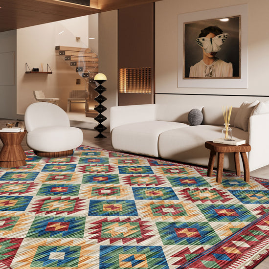 Colorful kilim rug for living room.