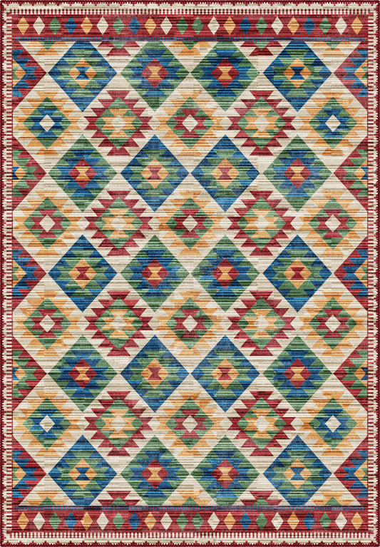 Multicolor Turkish kilim rug.