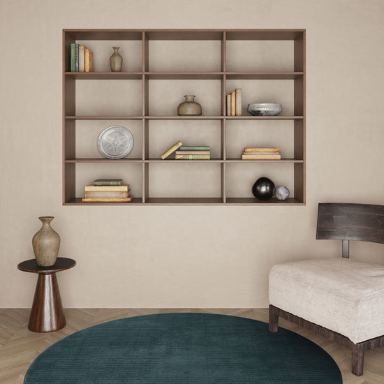 Teal round rug for living room.