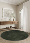 Green round rug for living room.