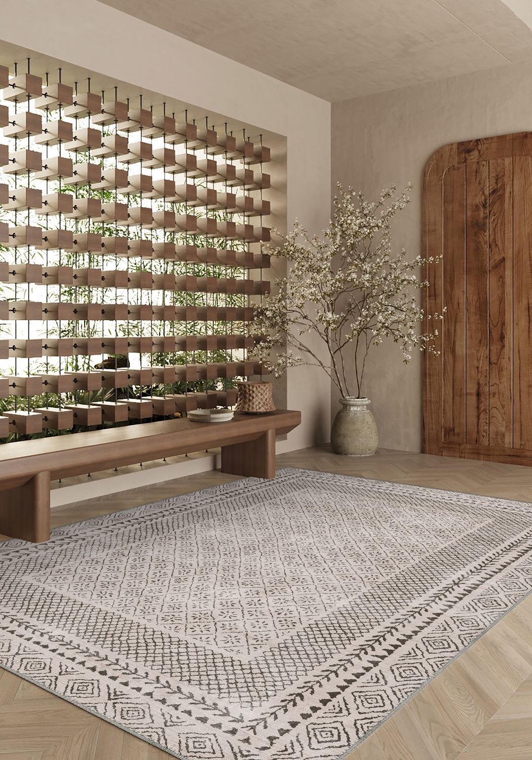 Calyra Bordered Beige Rug
