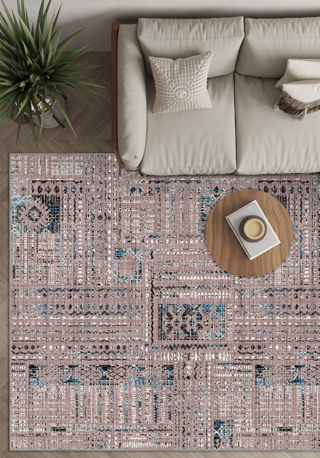 Nora Abstract Washable Pink Rug