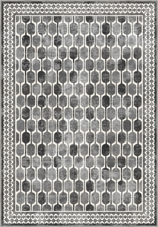 Elvara Bordered Grey Washable Rug