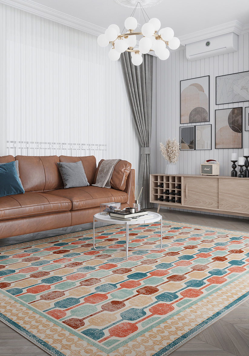 Elvara Colorful Retro Rug | Rugette Washable Rug