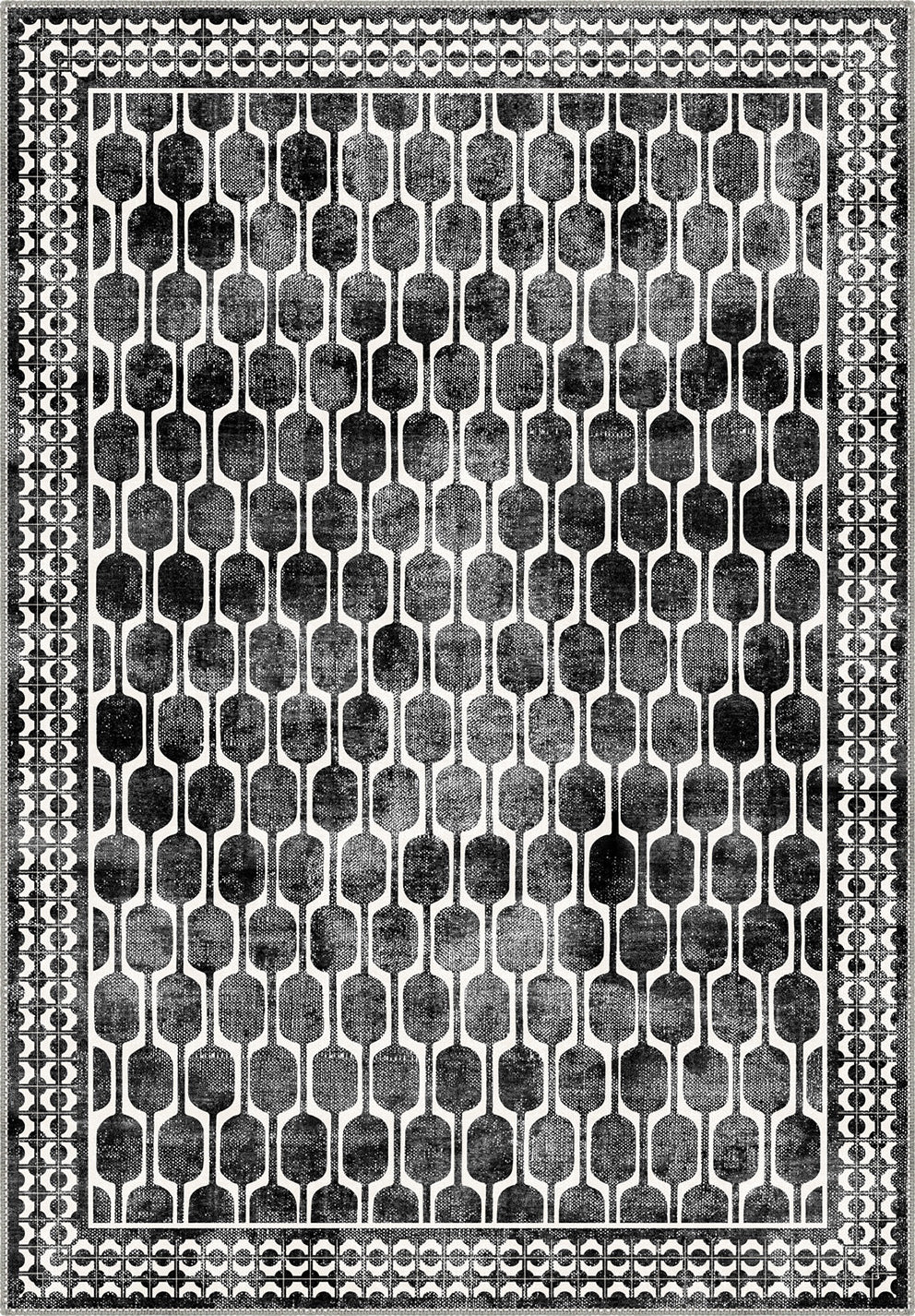 Elvara Black and White Washable Rug