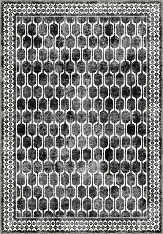 Elvara Black and White Washable Rug