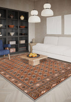 Orange bokhara rug for living room.
