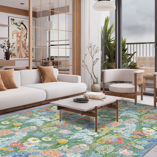 Spring Rug Texture Spring Garden Floral Rug | Rugette Washable Rug