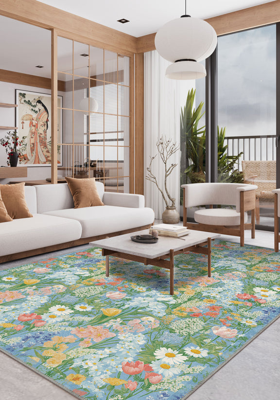 Spring Floral Rugs Spring Garden Floral Rug | Rugette Washable Rug