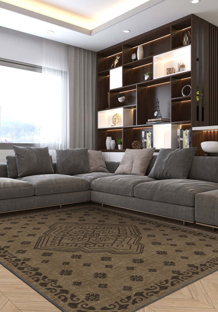 Rustic brown rug for living room.