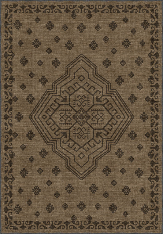 Brown hessian rug, rustic rug.