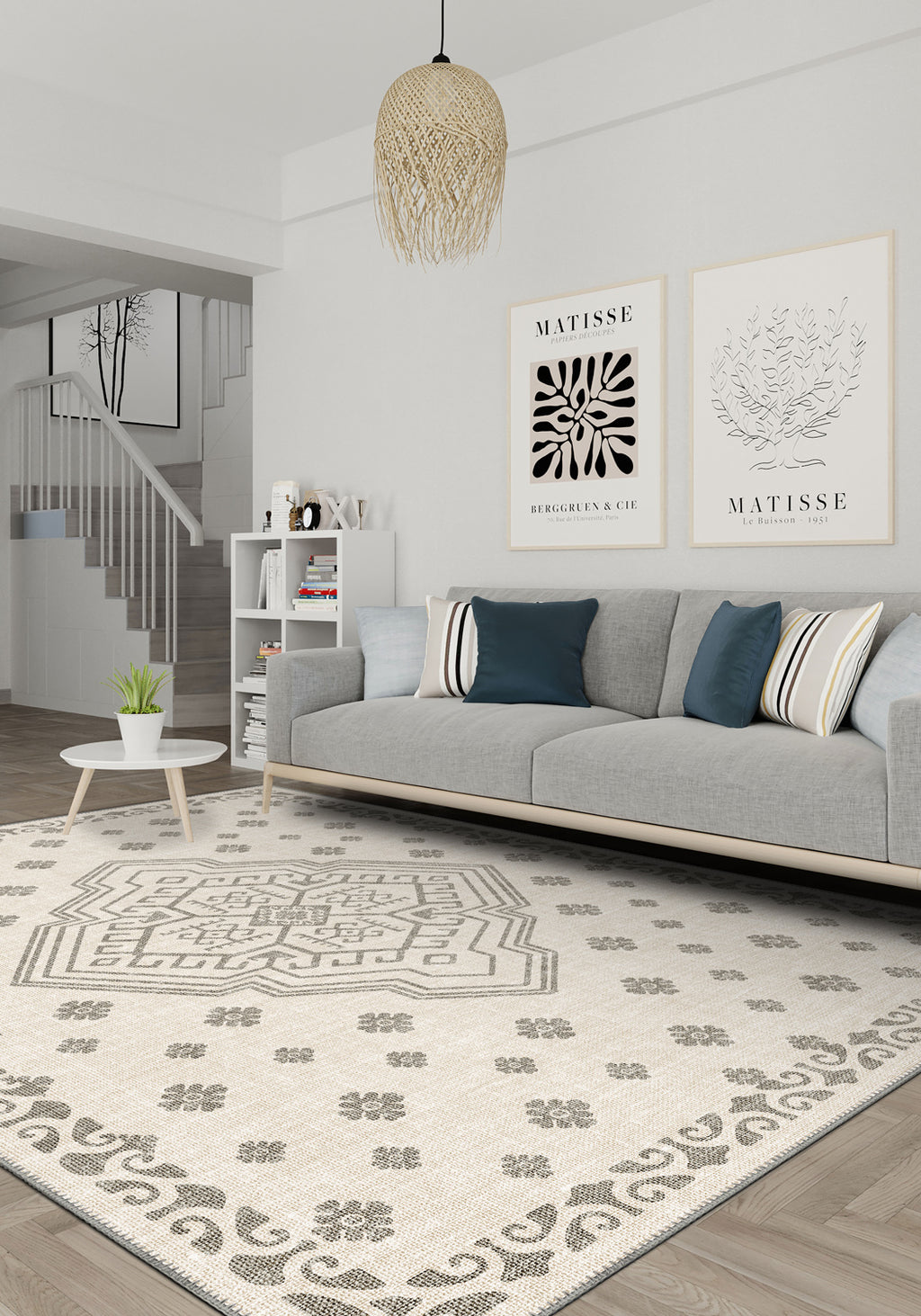 White scandi rug for living room.