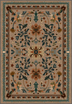 Brown Anatolian rug with floral motifs.
