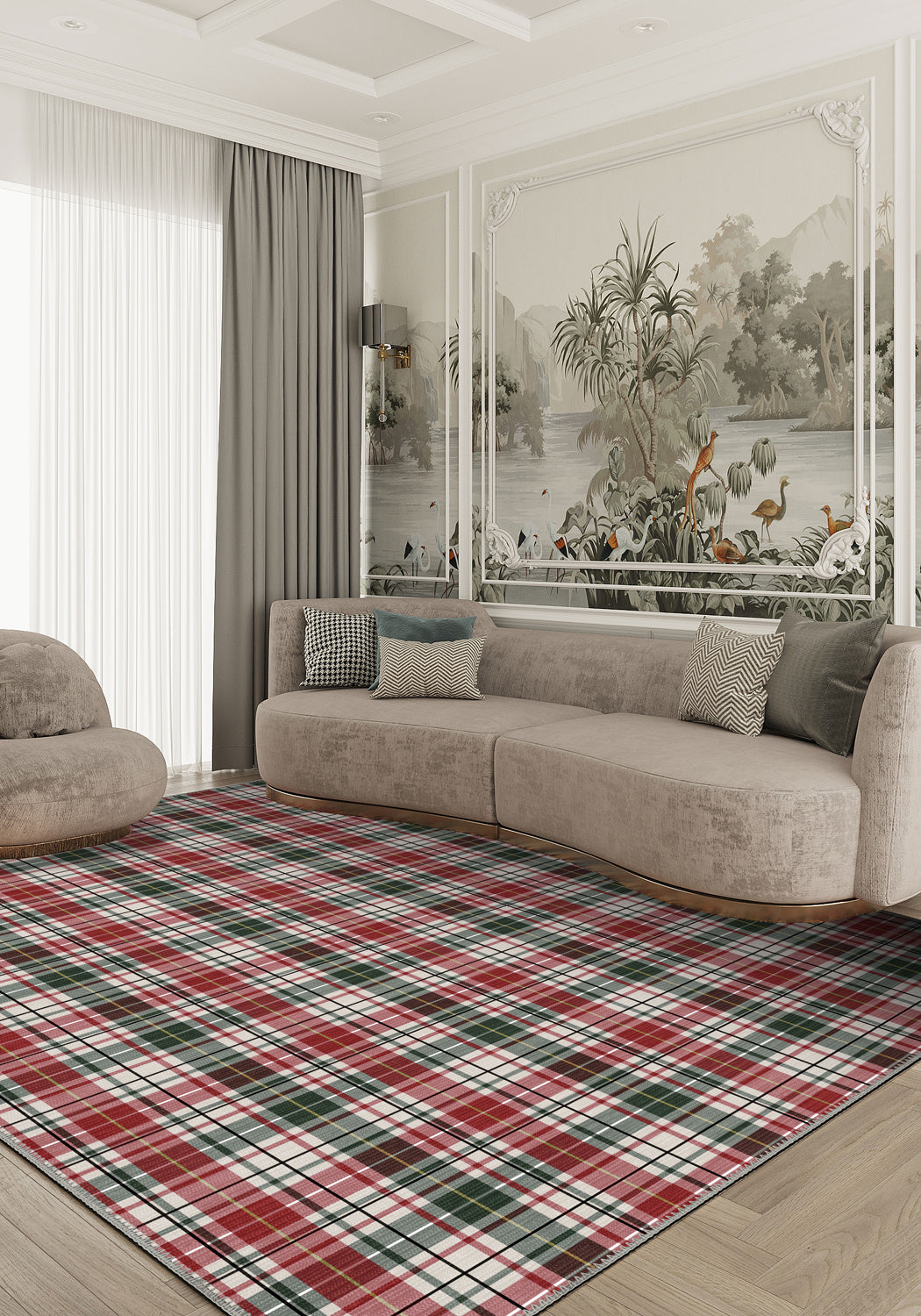 Tartan rug for a living room.