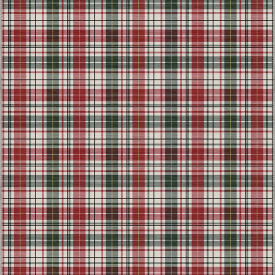 Tartan rug with red, green, and white colors.