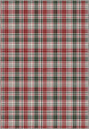 Tartan rug with red, green, and white colors.