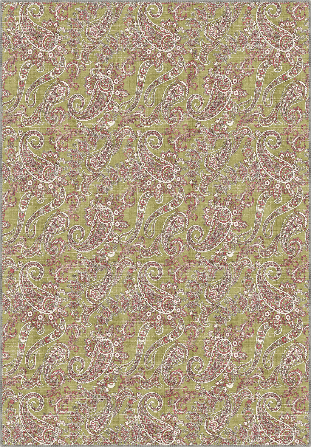 Olive green paisley rug for living room.