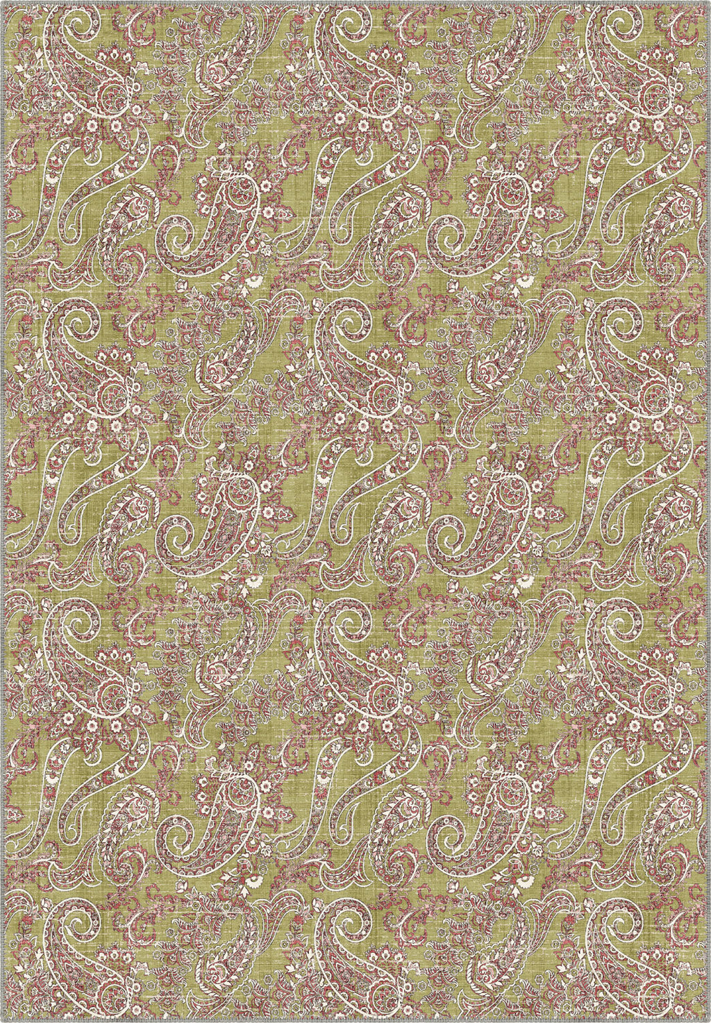 Olive green paisley rug for living room.