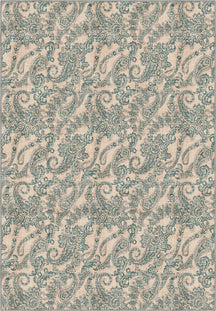 Cream teal paisley rug for living room.